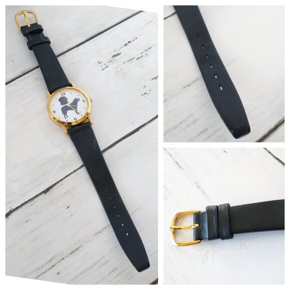 Ladies Wristwatch Black Labrador Retriever Vtg Leather Band Coastal Chic Preppy - Picture 6 of 10